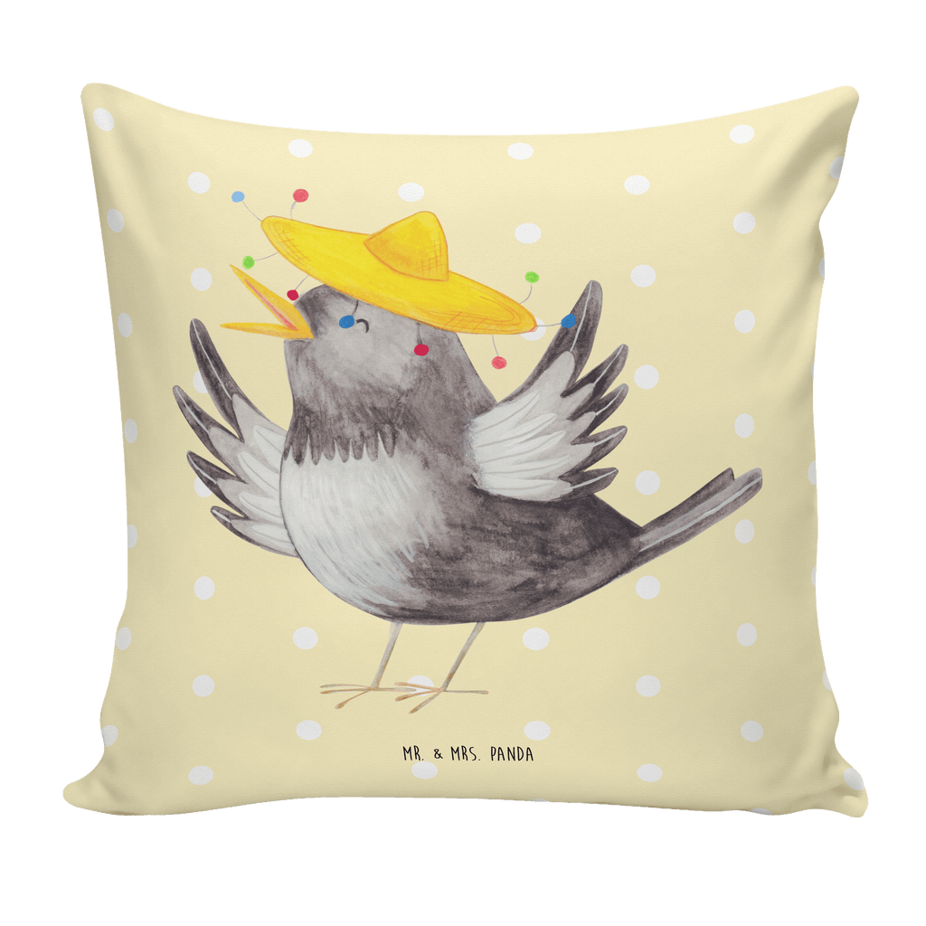 40x40 Kissen Rabe mit Sombrero Kissenhülle, Kopfkissen, Sofakissen, Dekokissen, Motivkissen, Tiermotive, Gute Laune, lustige Sprüche, Tiere, Rabe, Vogel, Vögel, Spruch positiv, fröhlich sein, glücklich sein, Glück Spruch, froh, Elster, Motivation