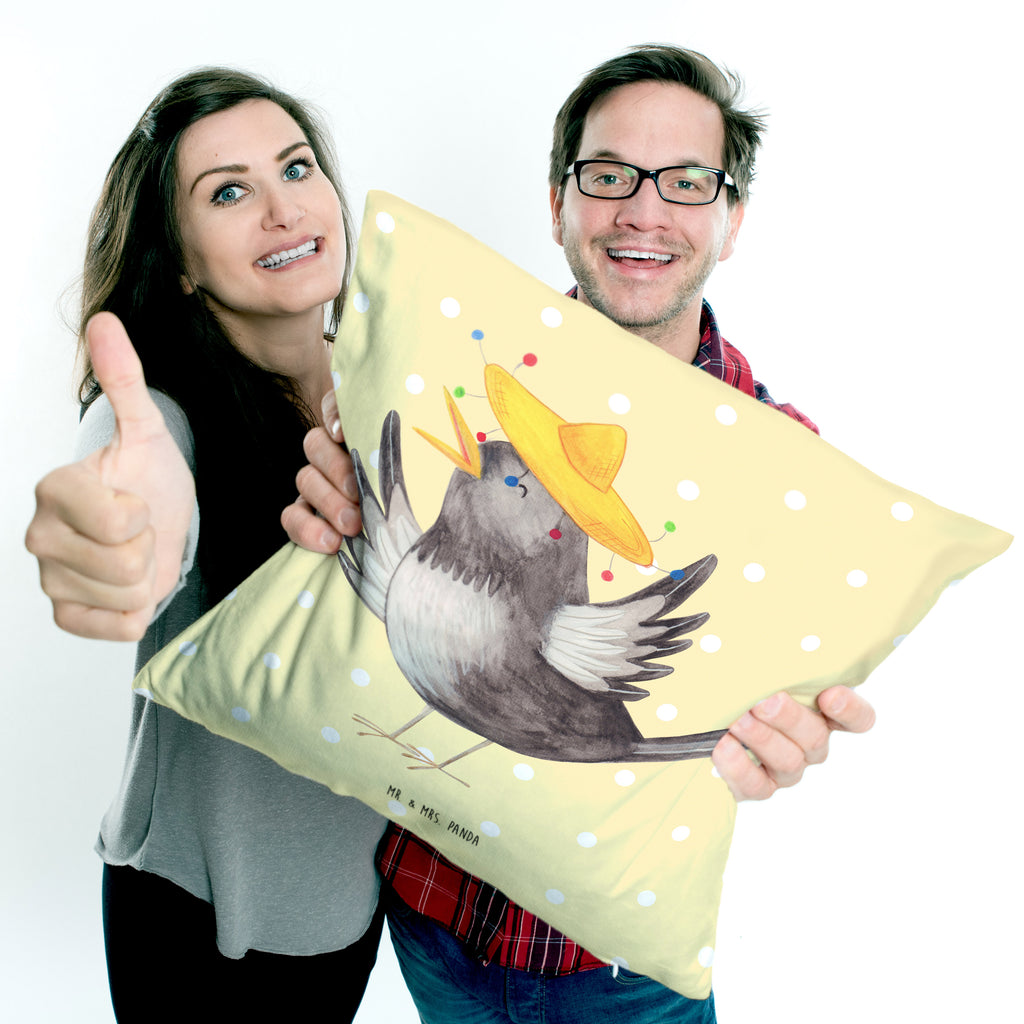 40x40 Kissen Rabe mit Sombrero Kissenhülle, Kopfkissen, Sofakissen, Dekokissen, Motivkissen, Tiermotive, Gute Laune, lustige Sprüche, Tiere, Rabe, Vogel, Vögel, Spruch positiv, fröhlich sein, glücklich sein, Glück Spruch, froh, Elster, Motivation