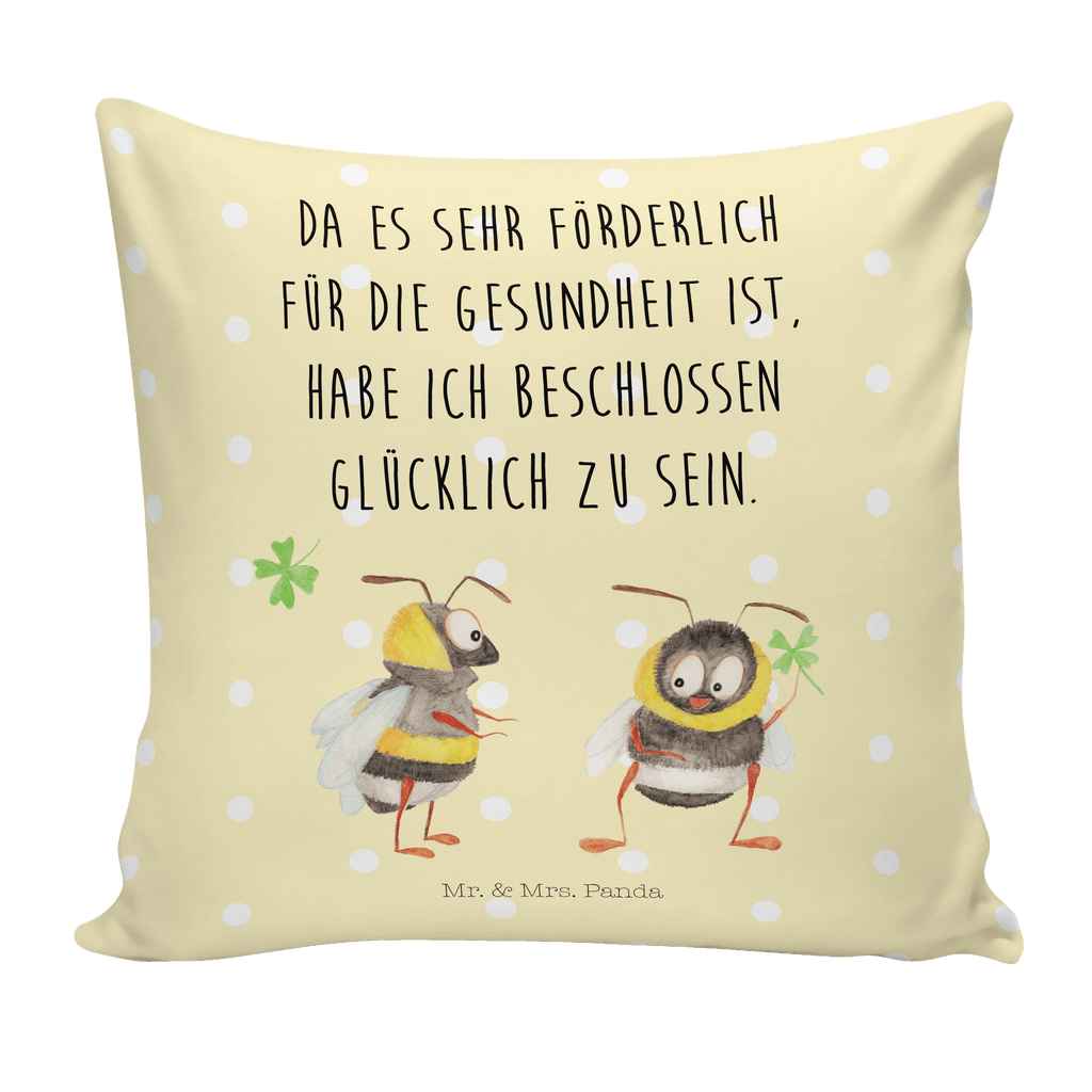 40x40 Kissen Hummeln mit Kleeblatt Kissenhülle, Kopfkissen, Sofakissen, Dekokissen, Motivkissen, Tiermotive, Gute Laune, lustige Sprüche, Tiere, Hummel, Biene, Spruch positiv, Biene Deko, Spruch schön, glücklich sein, glücklich werden, Spruch fröhlich