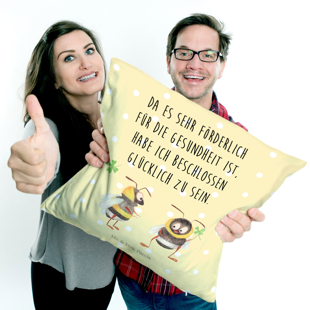 40x40 Kissen Hummeln mit Kleeblatt Kissenhülle, Kopfkissen, Sofakissen, Dekokissen, Motivkissen, Tiermotive, Gute Laune, lustige Sprüche, Tiere, Hummel, Biene, Spruch positiv, Biene Deko, Spruch schön, glücklich sein, glücklich werden, Spruch fröhlich