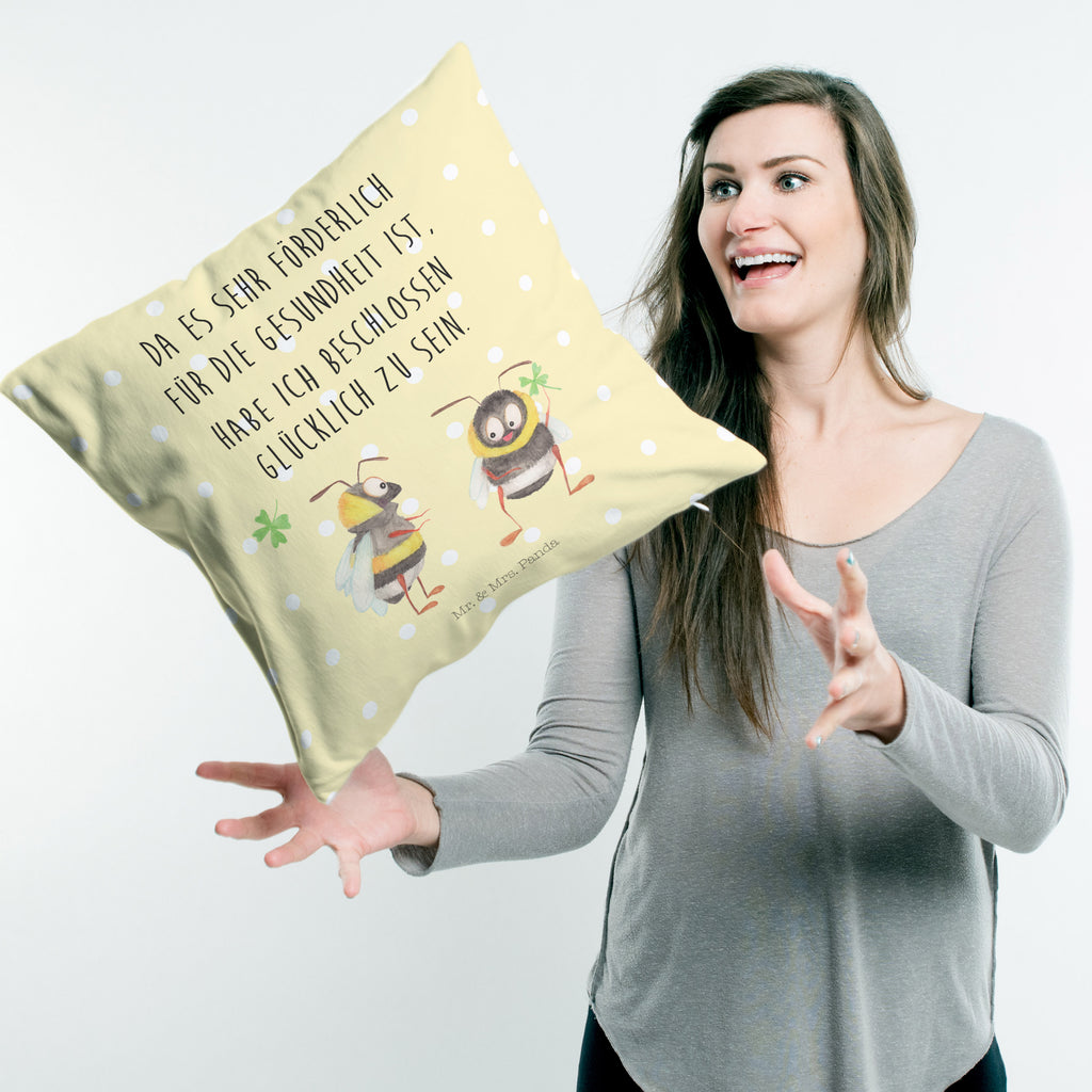 40x40 Kissen Hummeln mit Kleeblatt Kissenhülle, Kopfkissen, Sofakissen, Dekokissen, Motivkissen, Tiermotive, Gute Laune, lustige Sprüche, Tiere, Hummel, Biene, Spruch positiv, Biene Deko, Spruch schön, glücklich sein, glücklich werden, Spruch fröhlich
