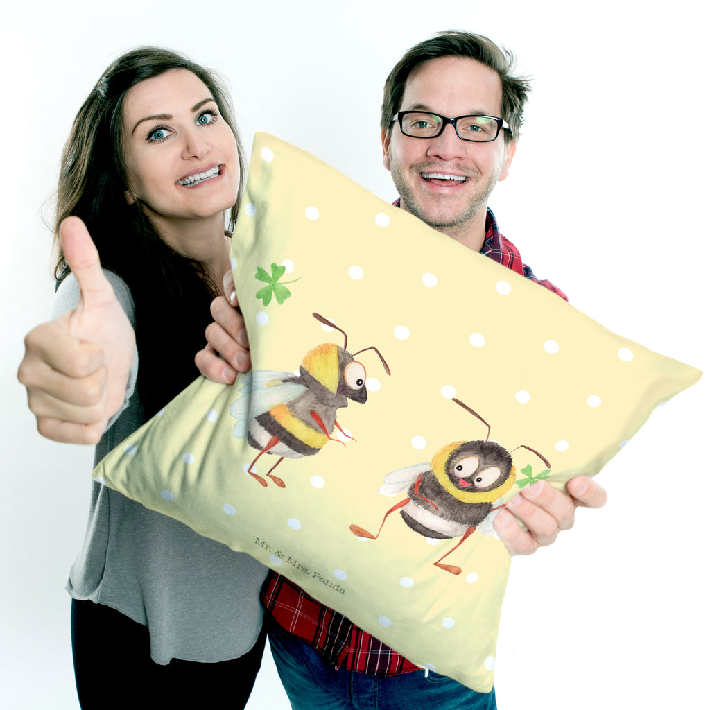 40x40 Kissen Hummeln mit Kleeblatt Kissenhülle, Kopfkissen, Sofakissen, Dekokissen, Motivkissen, Tiermotive, Gute Laune, lustige Sprüche, Tiere, Hummel, Biene, Spruch positiv, Biene Deko, Spruch schön, glücklich sein, glücklich werden, Spruch fröhlich