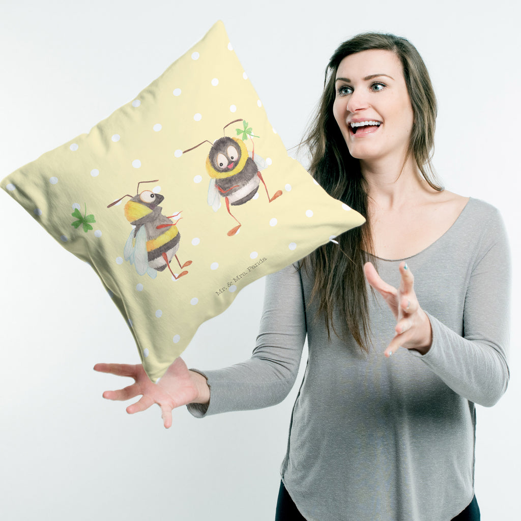 40x40 Kissen Hummeln mit Kleeblatt Kissenhülle, Kopfkissen, Sofakissen, Dekokissen, Motivkissen, Tiermotive, Gute Laune, lustige Sprüche, Tiere, Hummel, Biene, Spruch positiv, Biene Deko, Spruch schön, glücklich sein, glücklich werden, Spruch fröhlich