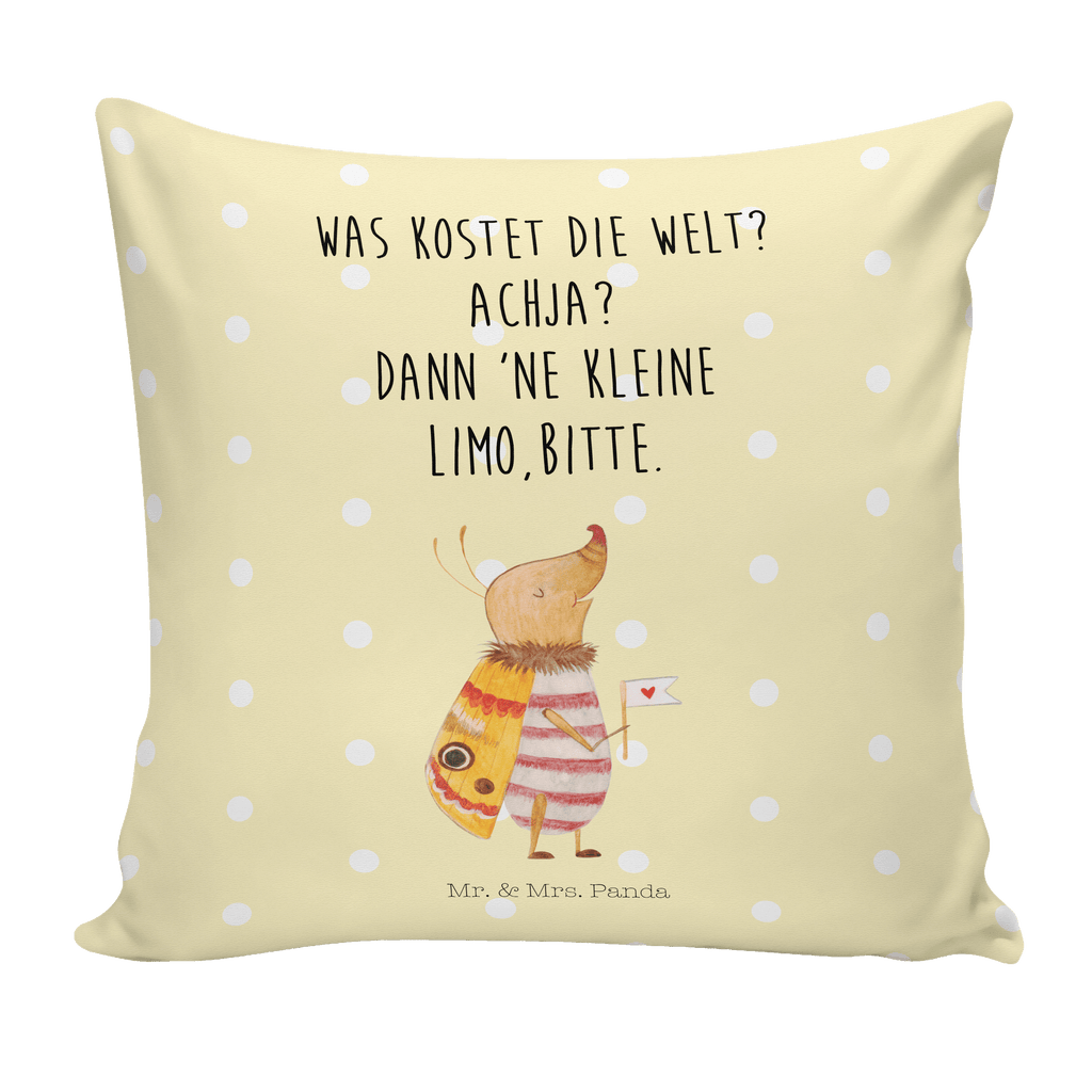 40x40 Kissen Nachtfalter mit Fähnchen Kissenhülle, Kopfkissen, Sofakissen, Dekokissen, Motivkissen, Tiermotive, Gute Laune, lustige Sprüche, Tiere, Nachtfalter, Käfer, Spruch lustig, Spruch witzig, süß, niedlich, Küche Deko, Was kostet die Welt