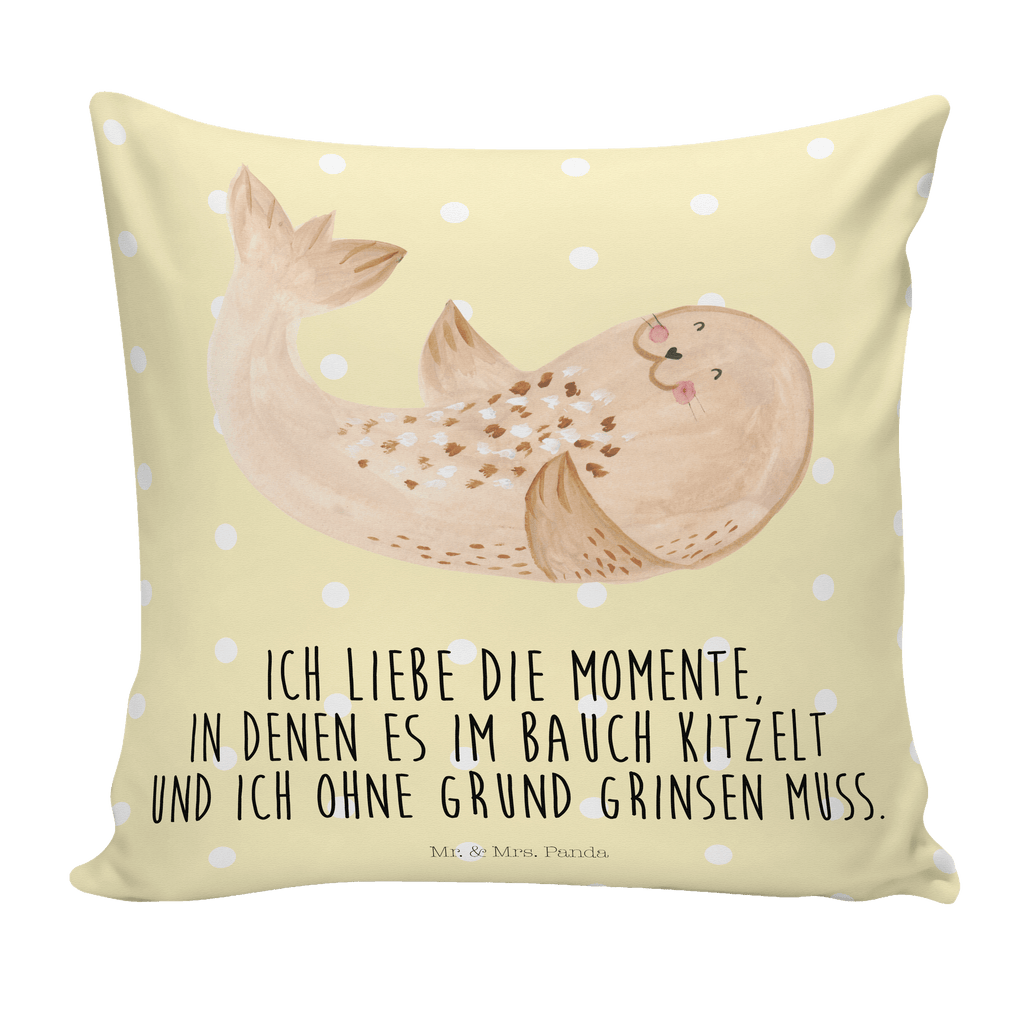 40x40 Kissen Robbe liegend Kissenhülle, Kopfkissen, Sofakissen, Dekokissen, Motivkissen, Tiermotive, Gute Laune, lustige Sprüche, Tiere, Robbe, Robben, Seehund, Strand, Meerestier, Ostsee, Nordsee, Lachen, Freude