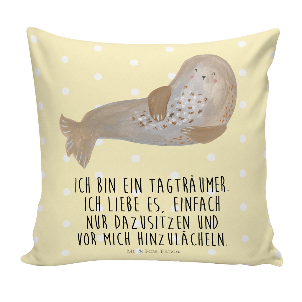 40x40 Kissen Robbe lachend Kissenhülle, Kopfkissen, Sofakissen, Dekokissen, Motivkissen, Tiermotive, Gute Laune, lustige Sprüche, Tiere, Robbe, Robben, Seehund, Strand, Meerestier, Ostsee, Nordsee