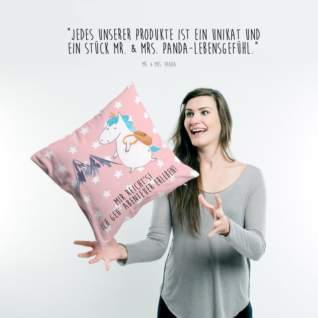 40x40 Kissen Einhorn Bergsteiger Kissenhülle, Kopfkissen, Sofakissen, Dekokissen, Motivkissen, Einhorn, Einhörner, Einhorn Deko, Pegasus, Unicorn, Bergsteiger, Abenteuer, Berge, Abenteurer, Weltenbummler, Weltreise, Reisen, Urlaub, Entdecker