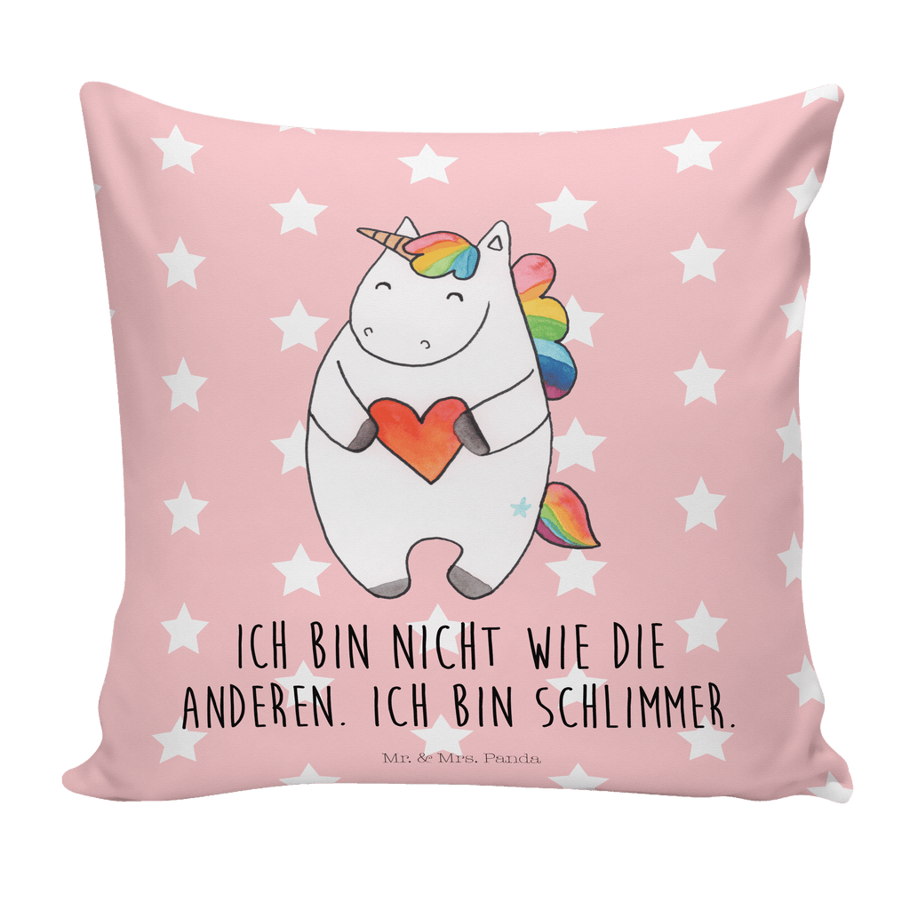 40x40 Kissen Einhorn Herz Kissenhülle, Kopfkissen, Sofakissen, Dekokissen, Motivkissen, Einhorn, Einhörner, Einhorn Deko, Pegasus, Unicorn, Herz, schlimm, böse, witzig, lustig, Freundin, anders, bunt