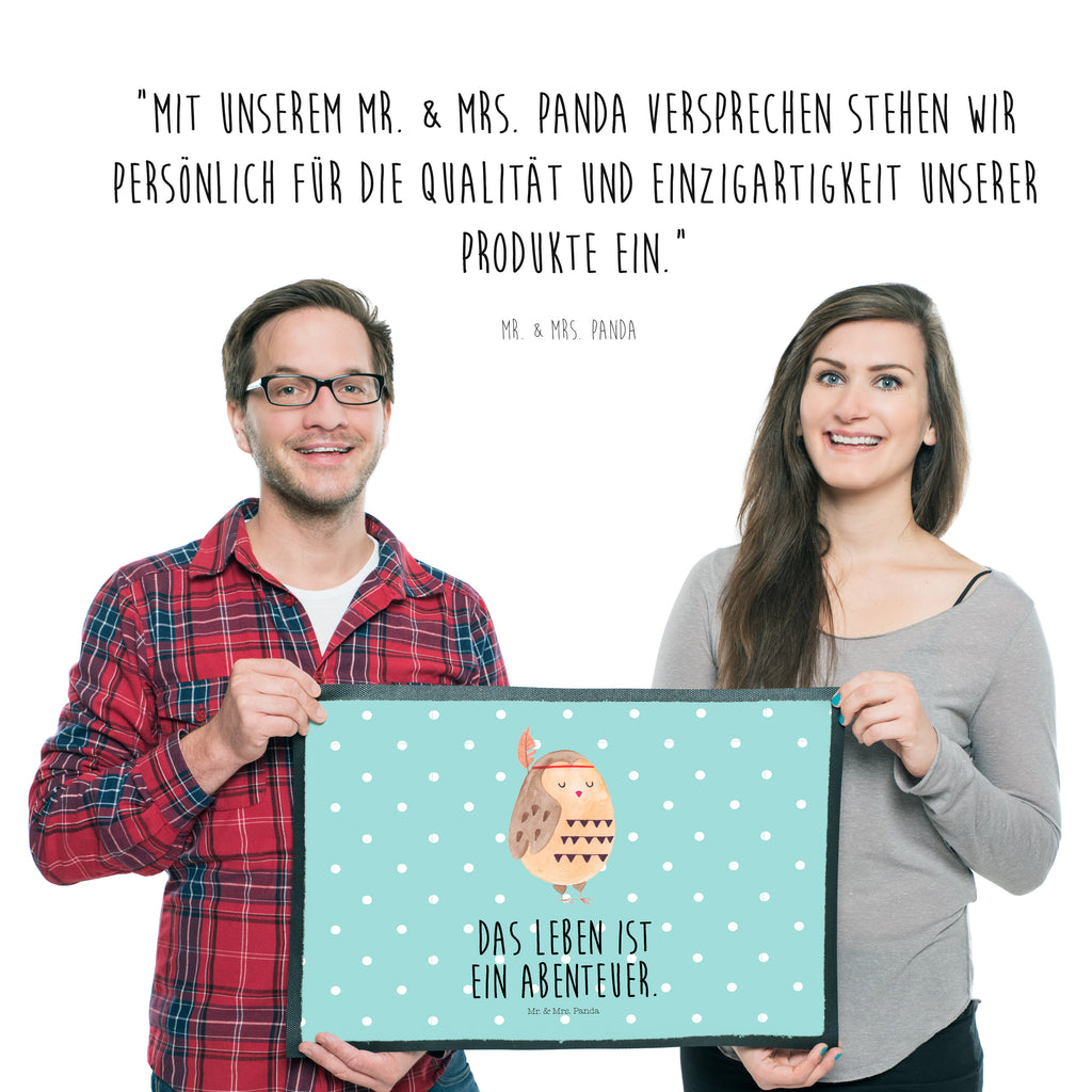 Fußmatte Eule Federschmuck Eule, Eule Deko, Owl, Das Leben ist ein Abenteuer, Reisespruch, Federschmuck, Dekoration  Türvorleger, Schmutzmatte, Fußabtreter, Matte, Schmutzfänger, Fußabstreifer, Schmutzfangmatte, Türmatte, Motivfußmatte,  Haustürmatte, Vorleger  Eule