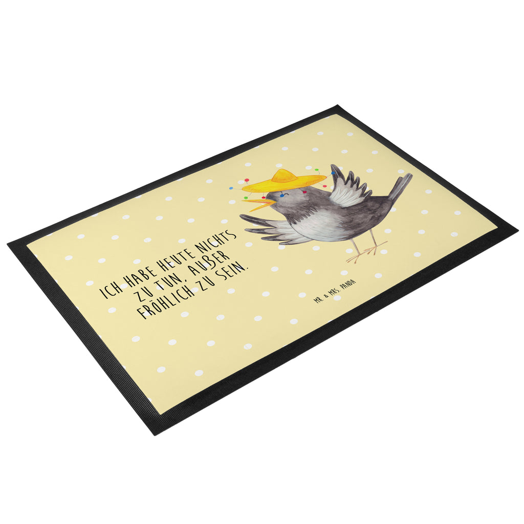 Fußmatte Rabe mit Sombrero Türvorleger, Schmutzmatte, Fußabtreter, Matte, Schmutzfänger, Fußabstreifer, Schmutzfangmatte, Türmatte, Motivfußmatte, Haustürmatte, Vorleger, Tiermotive, Gute Laune, lustige Sprüche, Tiere, Rabe, Vogel, Vögel, Spruch positiv, fröhlich sein, glücklich sein, Glück Spruch, froh, Elster, Motivation