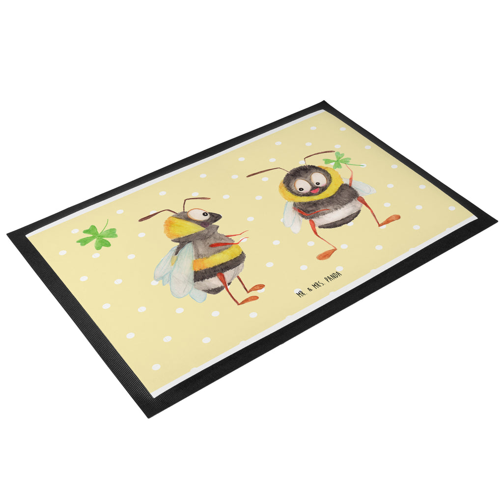 Fußmatte Hummeln mit Kleeblatt Hummel, Biene, Spruch positiv, Biene Deko, Spruch schön, glücklich sein, glücklich werden, Spruch fröhlich Türvorleger, Schmutzmatte, Fußabtreter, Matte, Schmutzfänger, Fußabstreifer, Schmutzfangmatte, Türmatte, Motivfußmatte,  Haustürmatte, Vorleger  süße Tiermotive, gute Laune, lustige Sprüche, Tiere