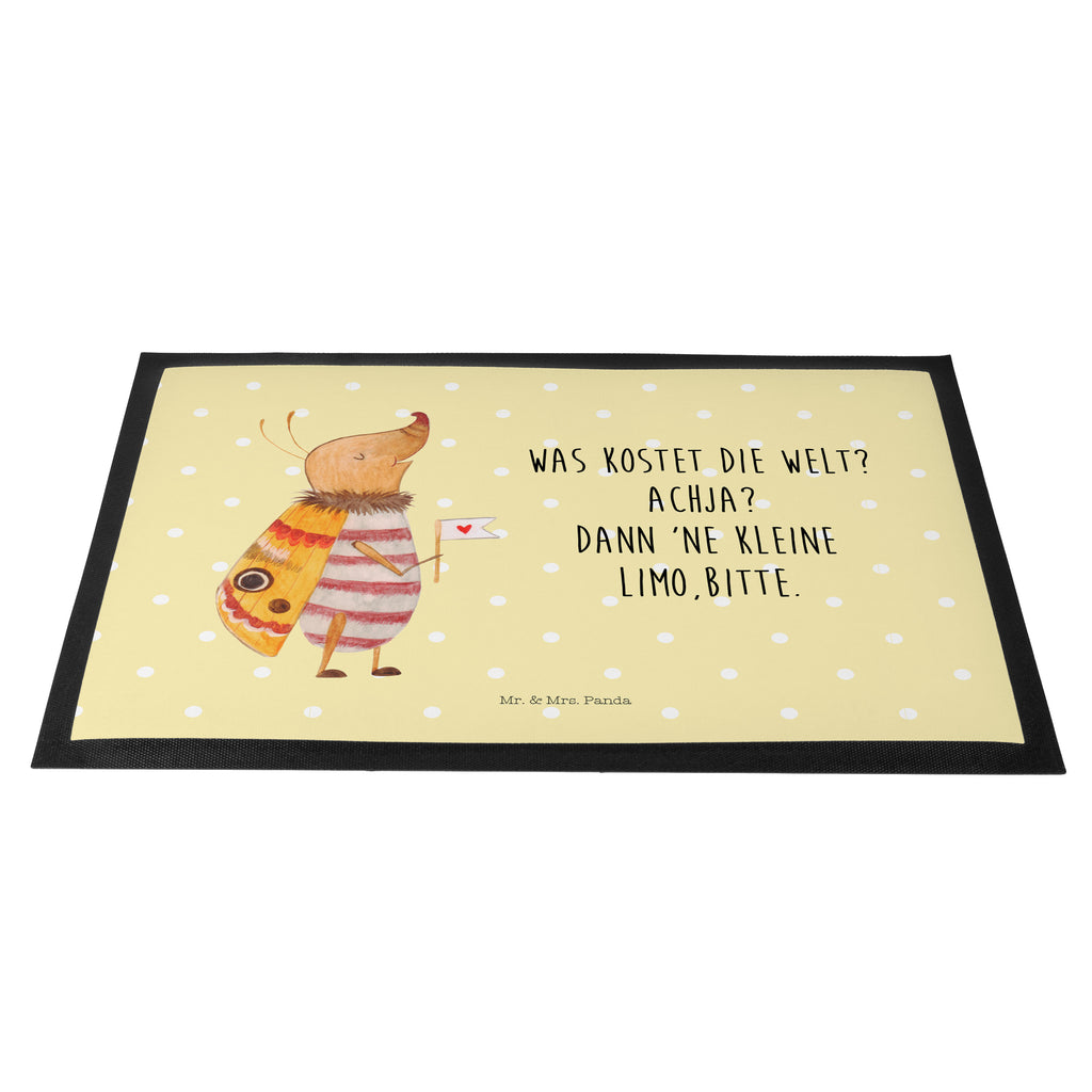 Fußmatte Nachtfalter mit Fähnchen Nachtfalter, Käfer, Spruch lustig, Spruch witzig, süß, niedlich, Küche Deko, Was kostet die Welt Türvorleger, Schmutzmatte, Fußabtreter, Matte, Schmutzfänger, Fußabstreifer, Schmutzfangmatte, Türmatte, Motivfußmatte,  Haustürmatte, Vorleger  süße Tiermotive, gute Laune, lustige Sprüche, Tiere