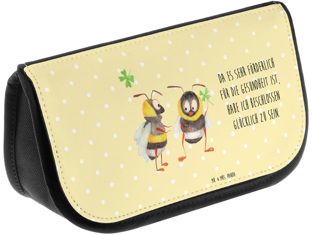 Kosmetiktasche Hummeln mit Kleeblatt Kosmetikbeutel, Kulturtasche, Kulturbeutel, Schminktasche, Make-Up Tasche, Tiermotive, Gute Laune, lustige Sprüche, Tiere, Hummel, Biene, Spruch positiv, Biene Deko, Spruch schön, glücklich sein, glücklich werden, Spruch fröhlich