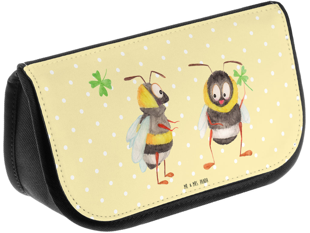Kosmetiktasche Hummeln mit Kleeblatt Kosmetikbeutel, Kulturtasche, Kulturbeutel, Schminktasche, Make-Up Tasche, Tiermotive, Gute Laune, lustige Sprüche, Tiere, Hummel, Biene, Spruch positiv, Biene Deko, Spruch schön, glücklich sein, glücklich werden, Spruch fröhlich