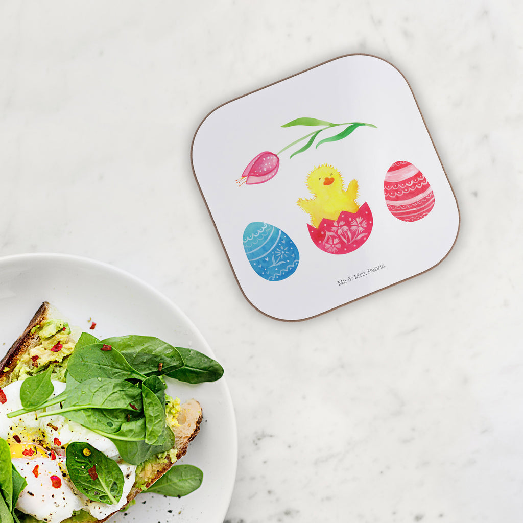 Quadratische Untersetzer Küken geschlüpft Bierdeckel, Glasuntersetzer, Untersetzer Gläser, Getränkeuntersetzer, Ostern, Osterhase, Ostergeschenke, Osternest, Osterdeko, Geschenk zu Ostern, Küken, Osterei, Ostereier, Ei, Frühlingsgefühle, Freude, Grüße, liebe Grüße, Frohe Ostern, Ostergrüße