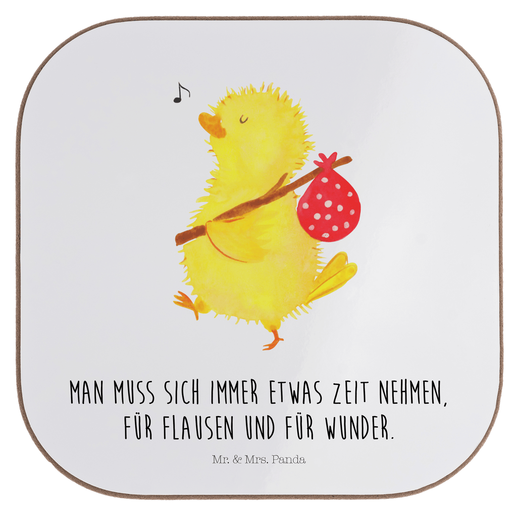 Quadratische Untersetzer Küken Wanderer Bierdeckel, Glasuntersetzer, Untersetzer Gläser, Getränkeuntersetzer, Ostern, Osterhase, Ostergeschenke, Osternest, Osterdeko, Geschenk zu Ostern, Küken, Osterei, Ostereier, Ei, Frühlingsgefühle, Freude, Grüße, liebe Grüße, Frohe Ostern, Ostergrüße, Flausen, Wunder, Reisen, Weltenbummler, Zeit, Zeitmanagement, Backpacker