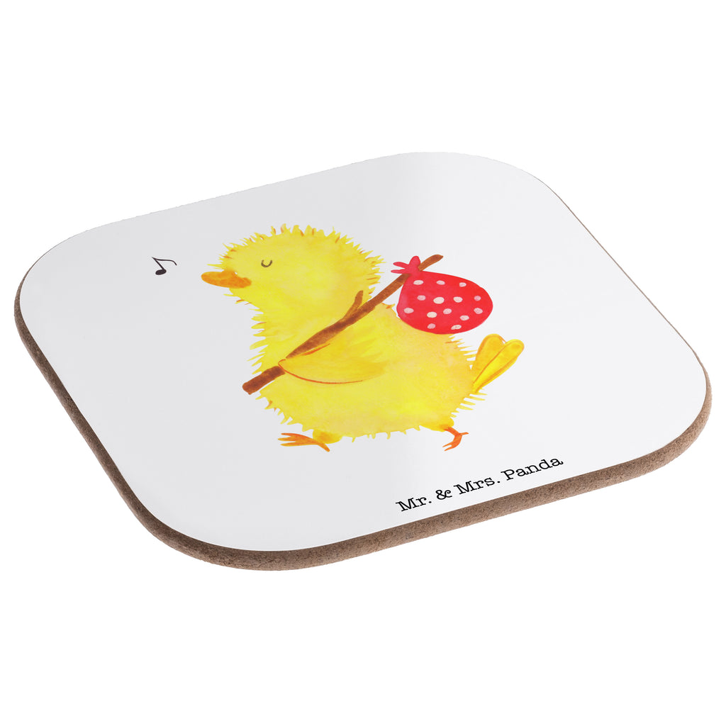 Quadratische Untersetzer Küken Wanderer Bierdeckel, Glasuntersetzer, Untersetzer Gläser, Getränkeuntersetzer, Ostern, Osterhase, Ostergeschenke, Osternest, Osterdeko, Geschenk zu Ostern, Küken, Osterei, Ostereier, Ei, Frühlingsgefühle, Freude, Grüße, liebe Grüße, Frohe Ostern, Ostergrüße, Flausen, Wunder, Reisen, Weltenbummler, Zeit, Zeitmanagement, Backpacker