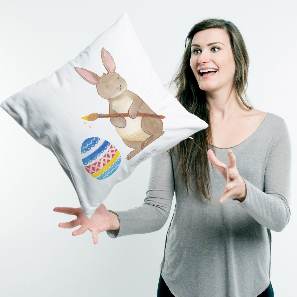 40x40 Kissen Hase Eiermalen Kissenhülle, Kopfkissen, Sofakissen, Dekokissen, Motivkissen, Ostern, Osterhase, Ostergeschenke, Osternest, Osterdeko, Geschenk zu Ostern, Frohe Ostern, Ostergrüße, Osterblume, Osterei, bemalte Ostereier, Hase, Kaninchen, Eiermalen