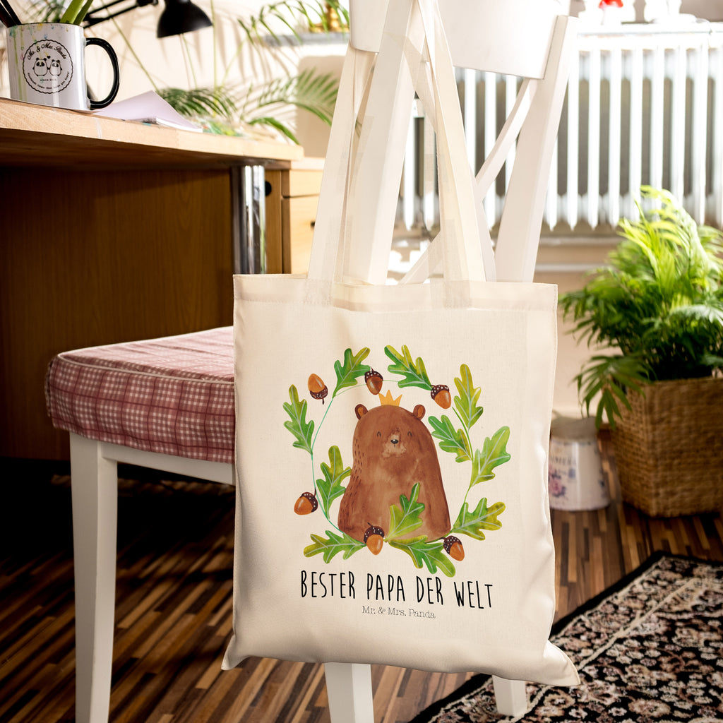 Tragetasche Bär König Beuteltasche, Beutel, Einkaufstasche, Jutebeutel, Stoffbeutel, Bär, Teddy, Teddybär, Papa, Papa Bär, bester Vater, bester Papa, weltbester Papa, Vatertag, Vater, Dad, Daddy, Papi