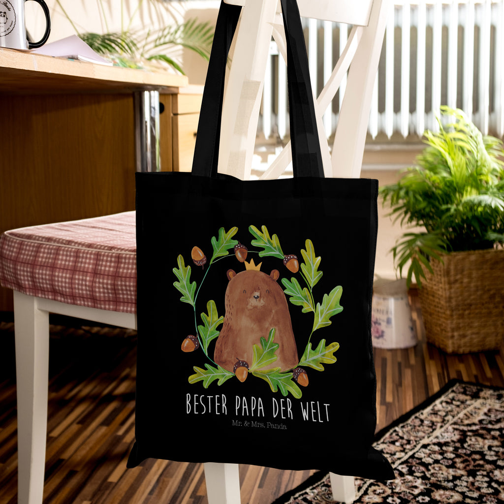 Tragetasche Bär König Beuteltasche, Beutel, Einkaufstasche, Jutebeutel, Stoffbeutel, Bär, Teddy, Teddybär, Papa, Papa Bär, bester Vater, bester Papa, weltbester Papa, Vatertag, Vater, Dad, Daddy, Papi