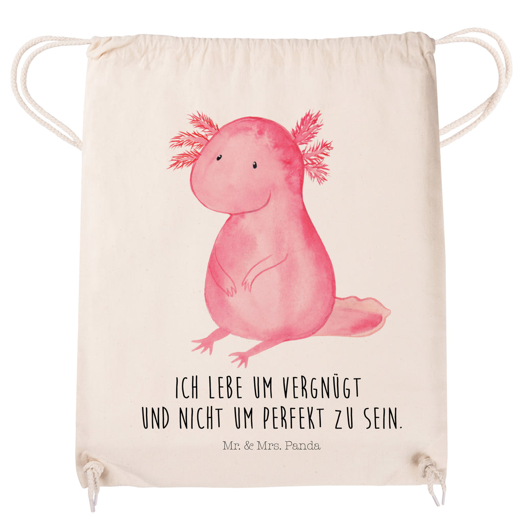 Sportbeutel Axolotl Turnbeutel, Beutel, Sporttasche, Tasche, Stoffbeutel, Axolotl, Molch, Axolot, vergnügt, fröhlich, zufrieden, Lebensstil, Weisheit, Lebensweisheit, Liebe, Freundin