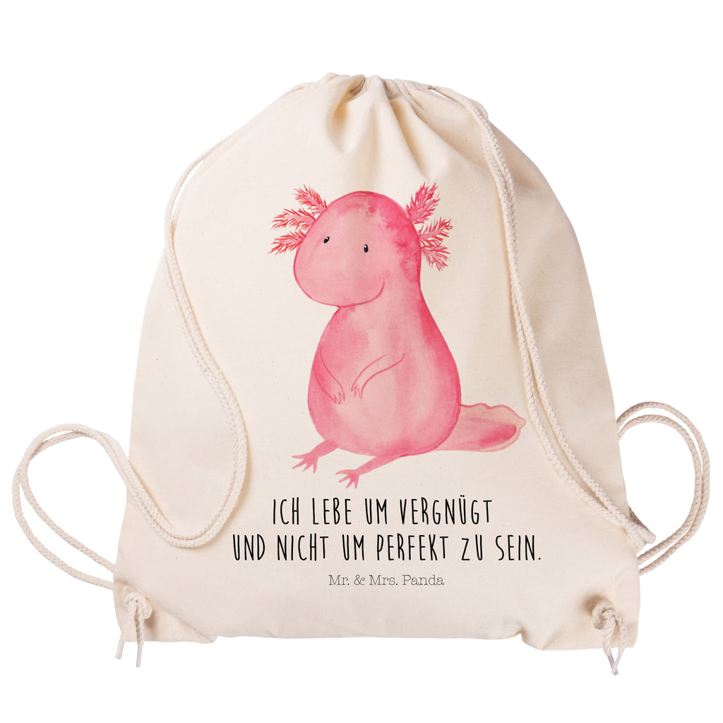 Sportbeutel Axolotl Turnbeutel, Beutel, Sporttasche, Tasche, Stoffbeutel, Axolotl, Molch, Axolot, vergnügt, fröhlich, zufrieden, Lebensstil, Weisheit, Lebensweisheit, Liebe, Freundin