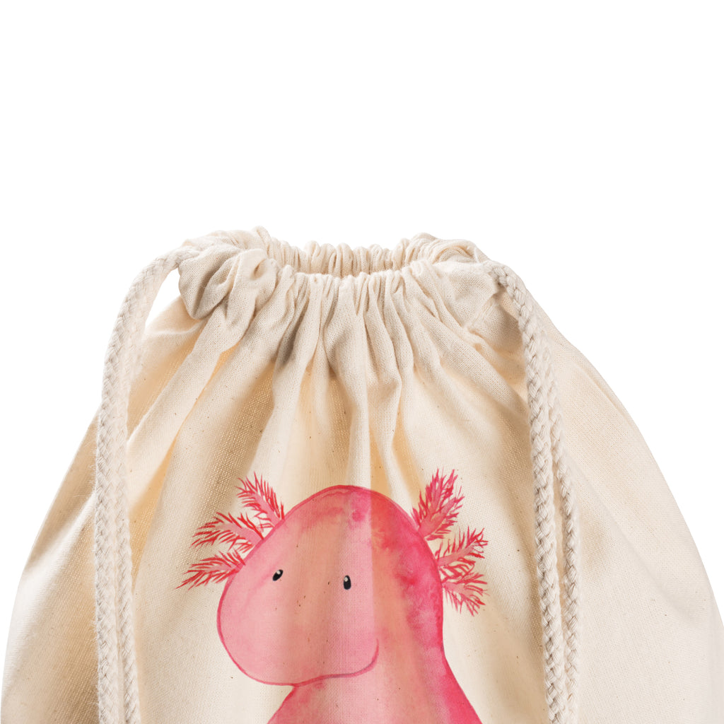 Sportbeutel Axolotl Turnbeutel, Beutel, Sporttasche, Tasche, Stoffbeutel, Axolotl, Molch, Axolot, vergnügt, fröhlich, zufrieden, Lebensstil, Weisheit, Lebensweisheit, Liebe, Freundin