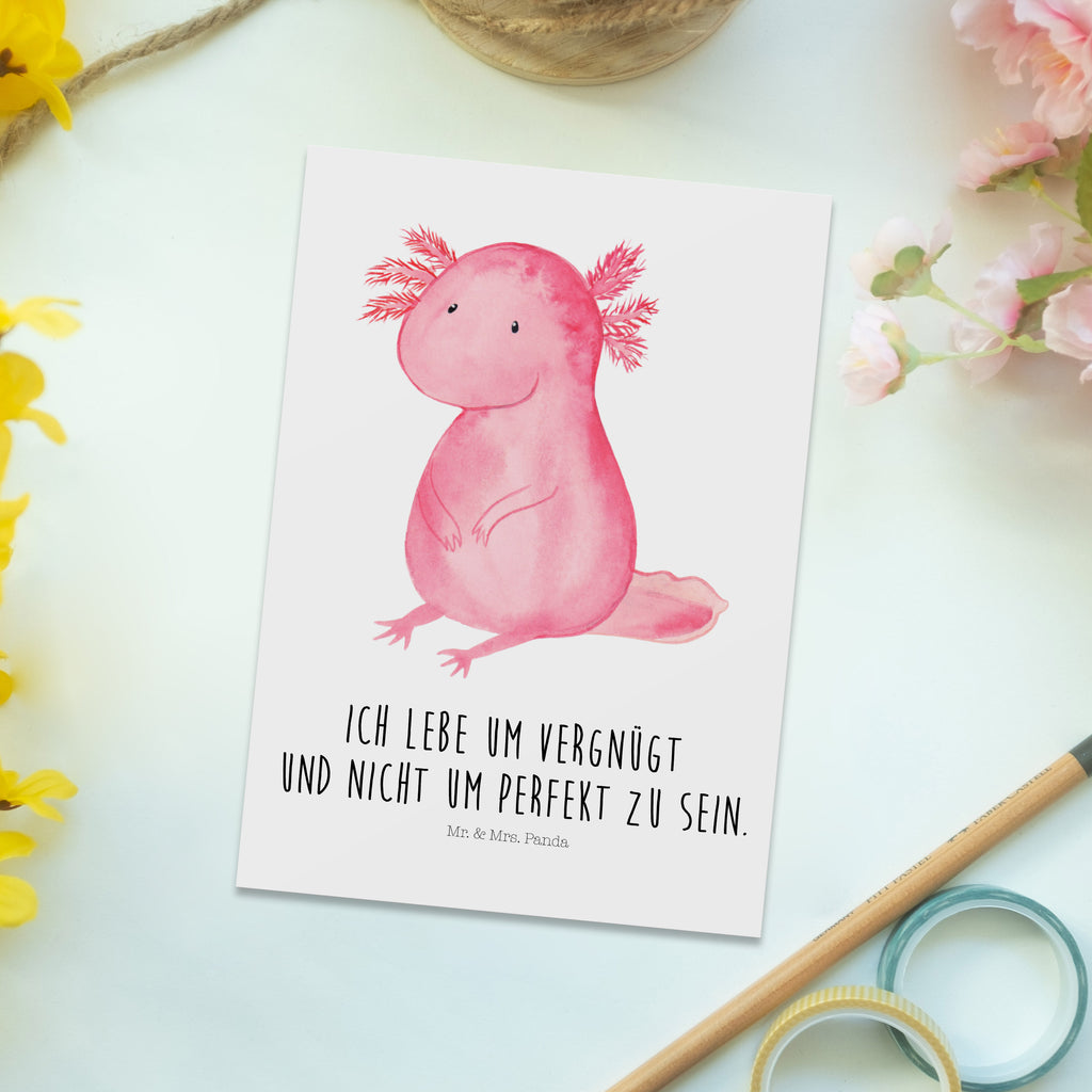 Postkarte Axolotl Geschenkkarte, Grußkarte, Karte, Einladung, Ansichtskarte, Geburtstagskarte, Einladungskarte, Axolotl, Molch, Axolot, vergnügt, fröhlich, zufrieden, Lebensstil, Weisheit, Lebensweisheit, Liebe, Freundin