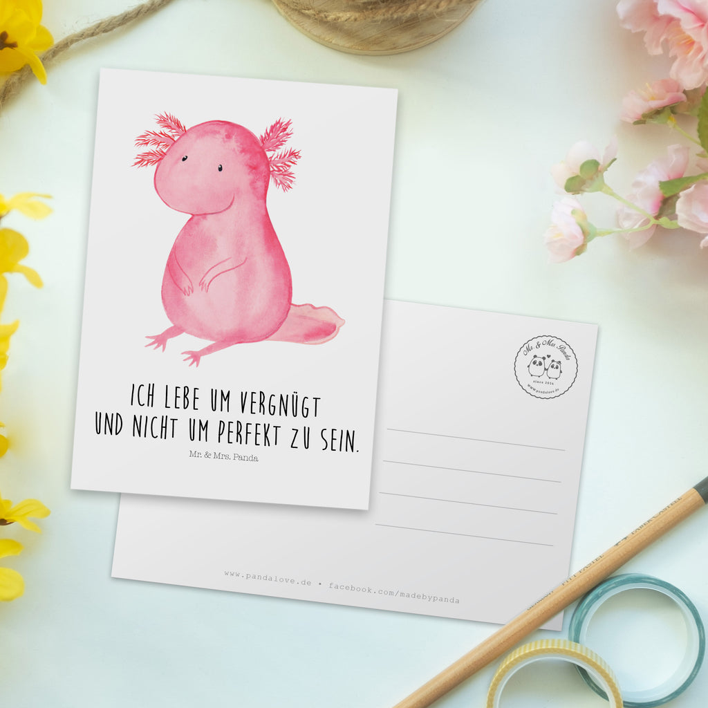 Postkarte Axolotl Geschenkkarte, Grußkarte, Karte, Einladung, Ansichtskarte, Geburtstagskarte, Einladungskarte, Axolotl, Molch, Axolot, vergnügt, fröhlich, zufrieden, Lebensstil, Weisheit, Lebensweisheit, Liebe, Freundin