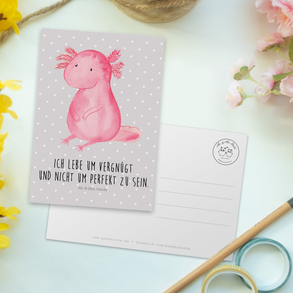 Postkarte Axolotl Geschenkkarte, Grußkarte, Karte, Einladung, Ansichtskarte, Geburtstagskarte, Einladungskarte, Axolotl, Molch, Axolot, vergnügt, fröhlich, zufrieden, Lebensstil, Weisheit, Lebensweisheit, Liebe, Freundin