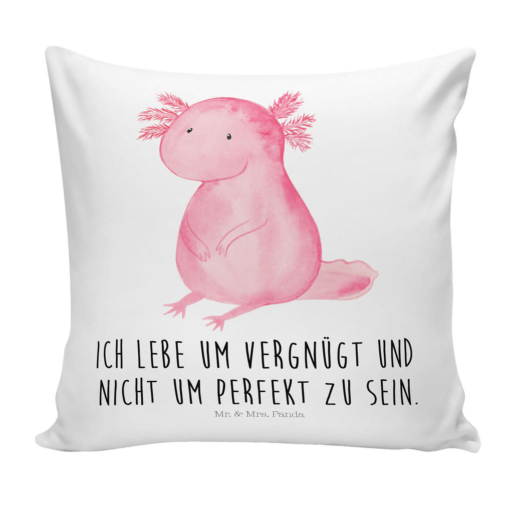 40x40 Kissen Axolotl Kissenhülle, Kopfkissen, Sofakissen, Dekokissen, Motivkissen, Axolotl, Molch, Axolot, vergnügt, fröhlich, zufrieden, Lebensstil, Weisheit, Lebensweisheit, Liebe, Freundin