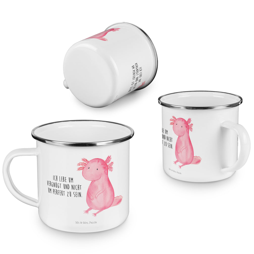 Camping Emaille Tasse Axolotl Campingtasse, Trinkbecher, Metalltasse, Outdoor Tasse, Emaille Trinkbecher, Blechtasse Outdoor, Emaille Campingbecher, Edelstahl Trinkbecher, Metalltasse für Camping, Kaffee Blechtasse, Camping Tasse Metall, Axolotl, Molch, Axolot, vergnügt, fröhlich, zufrieden, Lebensstil, Weisheit, Lebensweisheit, Liebe, Freundin