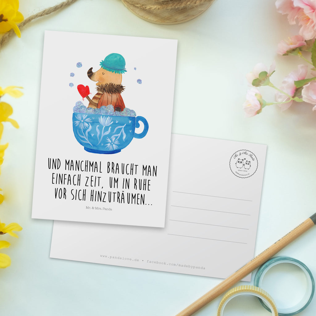 Postkarte Nachtfalter Schaumbad Geschenkkarte, Grußkarte, Karte, Einladung, Ansichtskarte, Geburtstagskarte, Einladungskarte, Dankeskarte, Tiermotive, Gute Laune, lustige Sprüche, Tiere, Nachtfalter, Schaumbad, Badezimmer, Bad, WC, Badezimmerdeko, Baden, Tasse, Träumen, verträumt, Ziele, Zeitmanagement