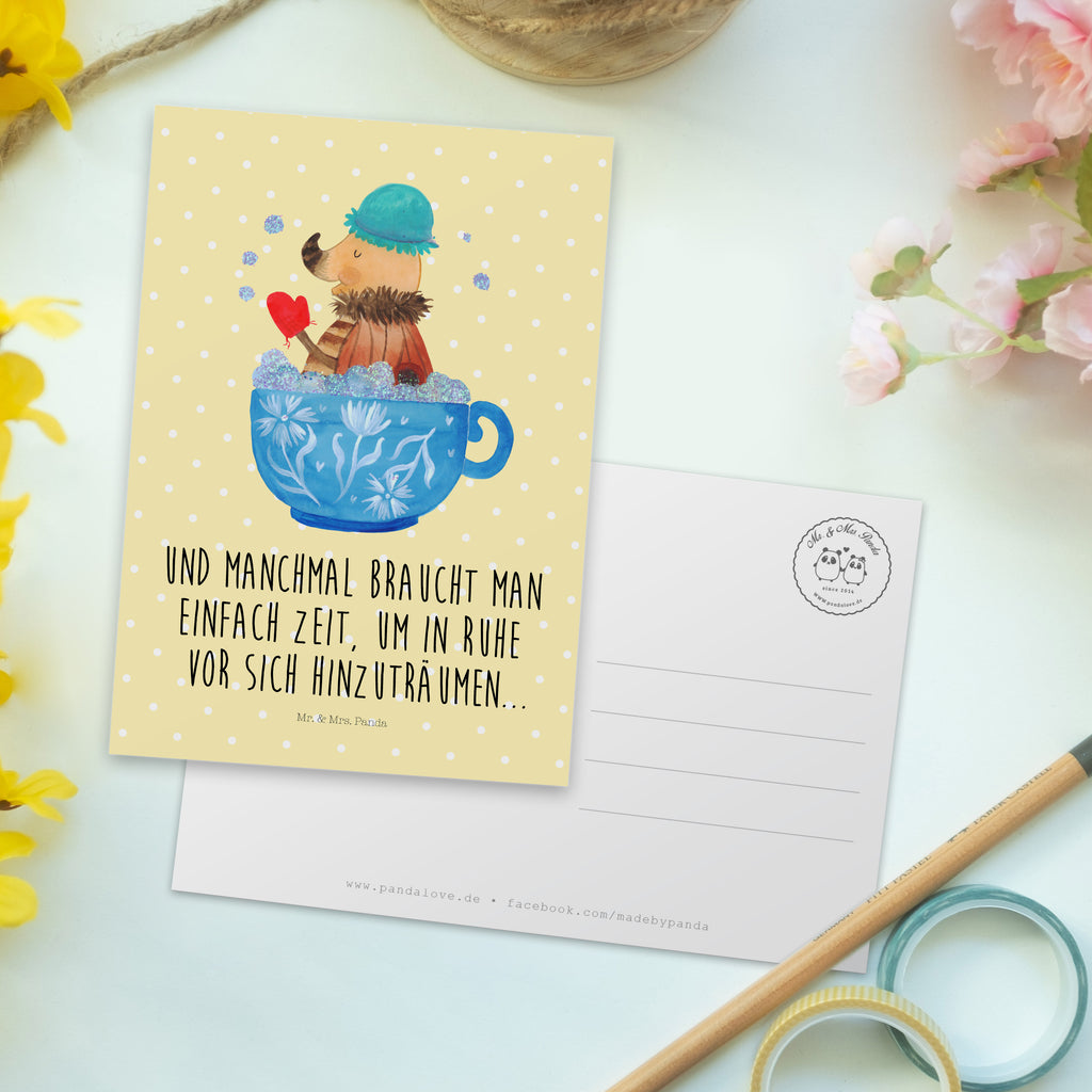 Postkarte Nachtfalter Schaumbad Geschenkkarte, Grußkarte, Karte, Einladung, Ansichtskarte, Geburtstagskarte, Einladungskarte, Dankeskarte, Tiermotive, Gute Laune, lustige Sprüche, Tiere, Nachtfalter, Schaumbad, Badezimmer, Bad, WC, Badezimmerdeko, Baden, Tasse, Träumen, verträumt, Ziele, Zeitmanagement