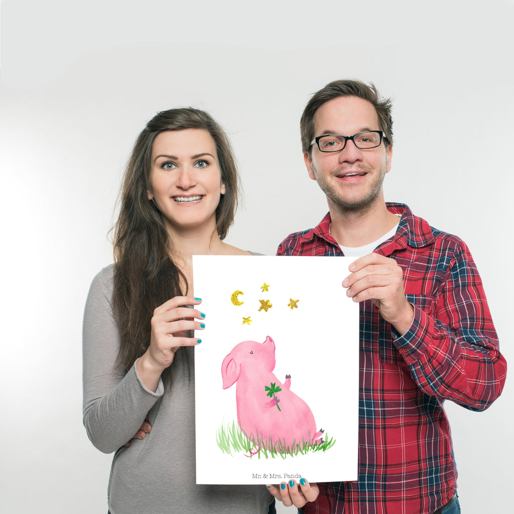 Poster Glücksschwein Poster, Wandposter, Bild, Wanddeko, Küchenposter, Kinderposter, Wanddeko Bild, Raumdekoration, Wanddekoration, Handgemaltes Poster, Mr. & Mrs. Panda Poster, Designposter, Kunstdruck, Posterdruck, Tiermotive, Gute Laune, lustige Sprüche, Tiere, Glücksschwein. Glück, Schwein, Schweinchen, Sterne, Sernchen, Ziele, Träume, Motivation, Glücksbringer