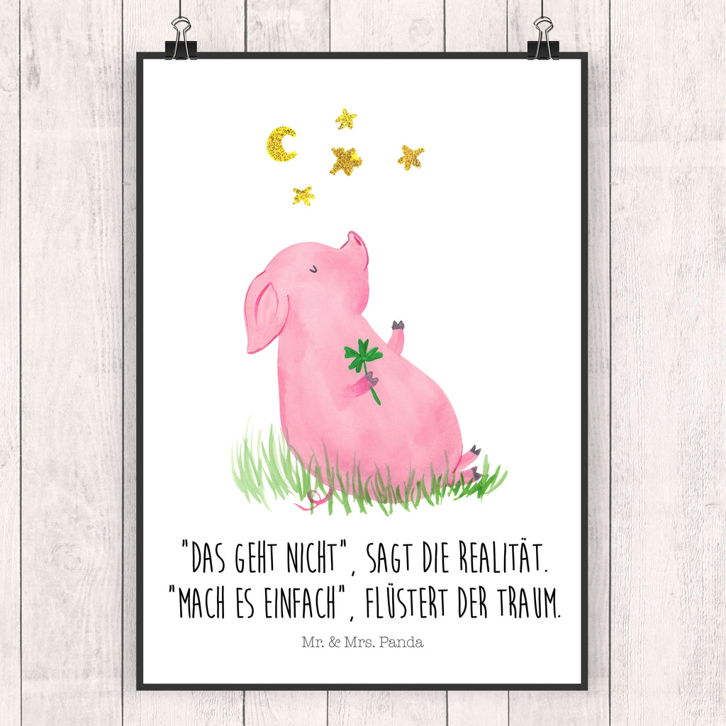 Poster Glücksschwein Poster, Wandposter, Bild, Wanddeko, Küchenposter, Kinderposter, Wanddeko Bild, Raumdekoration, Wanddekoration, Handgemaltes Poster, Mr. & Mrs. Panda Poster, Designposter, Kunstdruck, Posterdruck, Tiermotive, Gute Laune, lustige Sprüche, Tiere, Glücksschwein. Glück, Schwein, Schweinchen, Sterne, Sernchen, Ziele, Träume, Motivation, Glücksbringer