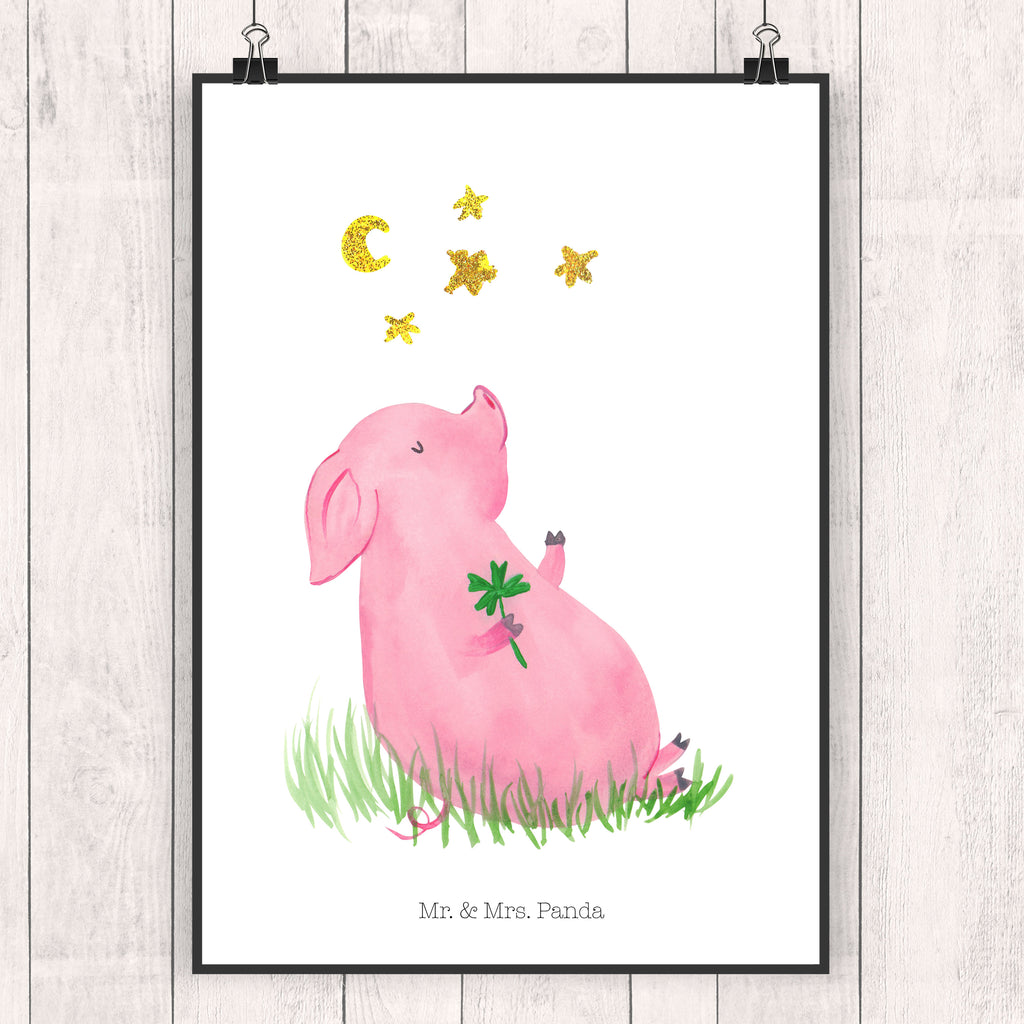 Poster Glücksschwein Poster, Wandposter, Bild, Wanddeko, Küchenposter, Kinderposter, Wanddeko Bild, Raumdekoration, Wanddekoration, Handgemaltes Poster, Mr. & Mrs. Panda Poster, Designposter, Kunstdruck, Posterdruck, Tiermotive, Gute Laune, lustige Sprüche, Tiere, Glücksschwein. Glück, Schwein, Schweinchen, Sterne, Sernchen, Ziele, Träume, Motivation, Glücksbringer