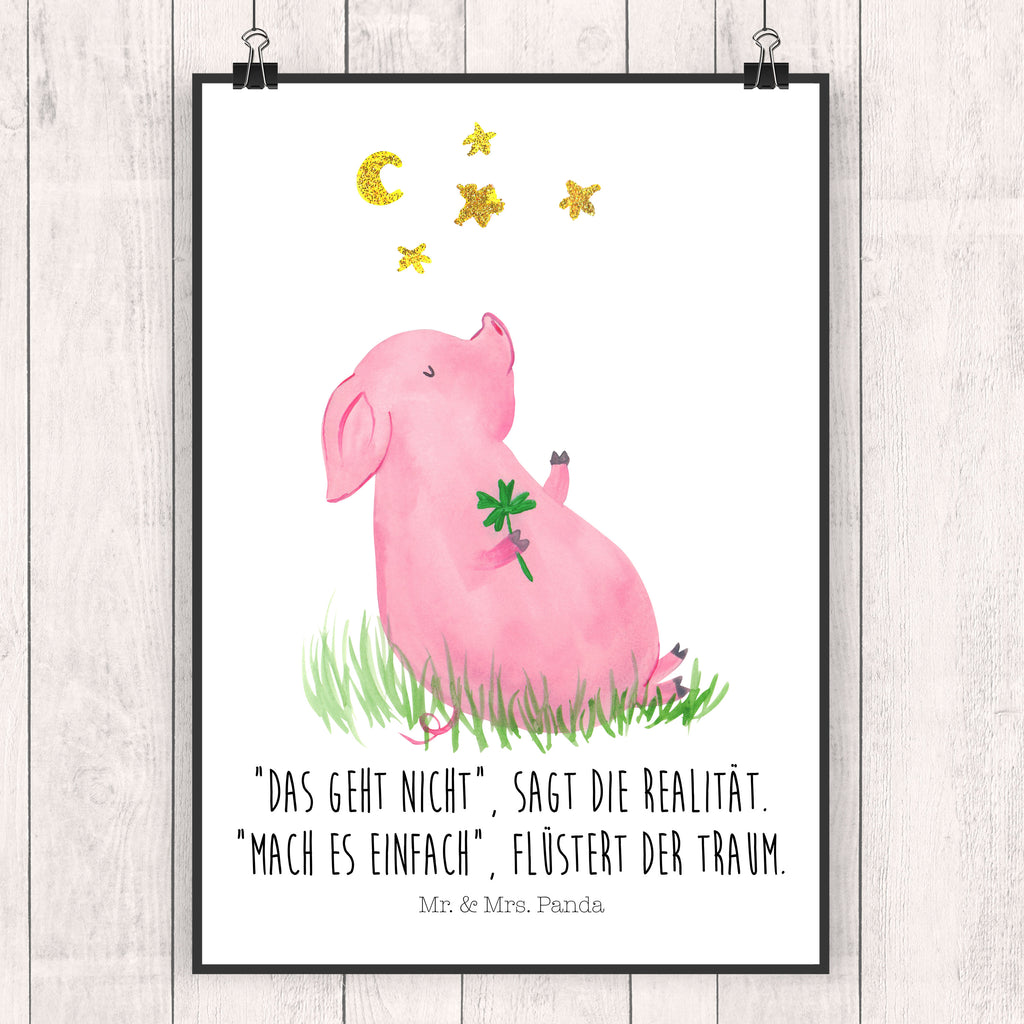 Poster Glücksschwein Poster, Wandposter, Bild, Wanddeko, Küchenposter, Kinderposter, Wanddeko Bild, Raumdekoration, Wanddekoration, Handgemaltes Poster, Mr. & Mrs. Panda Poster, Designposter, Kunstdruck, Posterdruck, Tiermotive, Gute Laune, lustige Sprüche, Tiere, Glücksschwein. Glück, Schwein, Schweinchen, Sterne, Sernchen, Ziele, Träume, Motivation, Glücksbringer