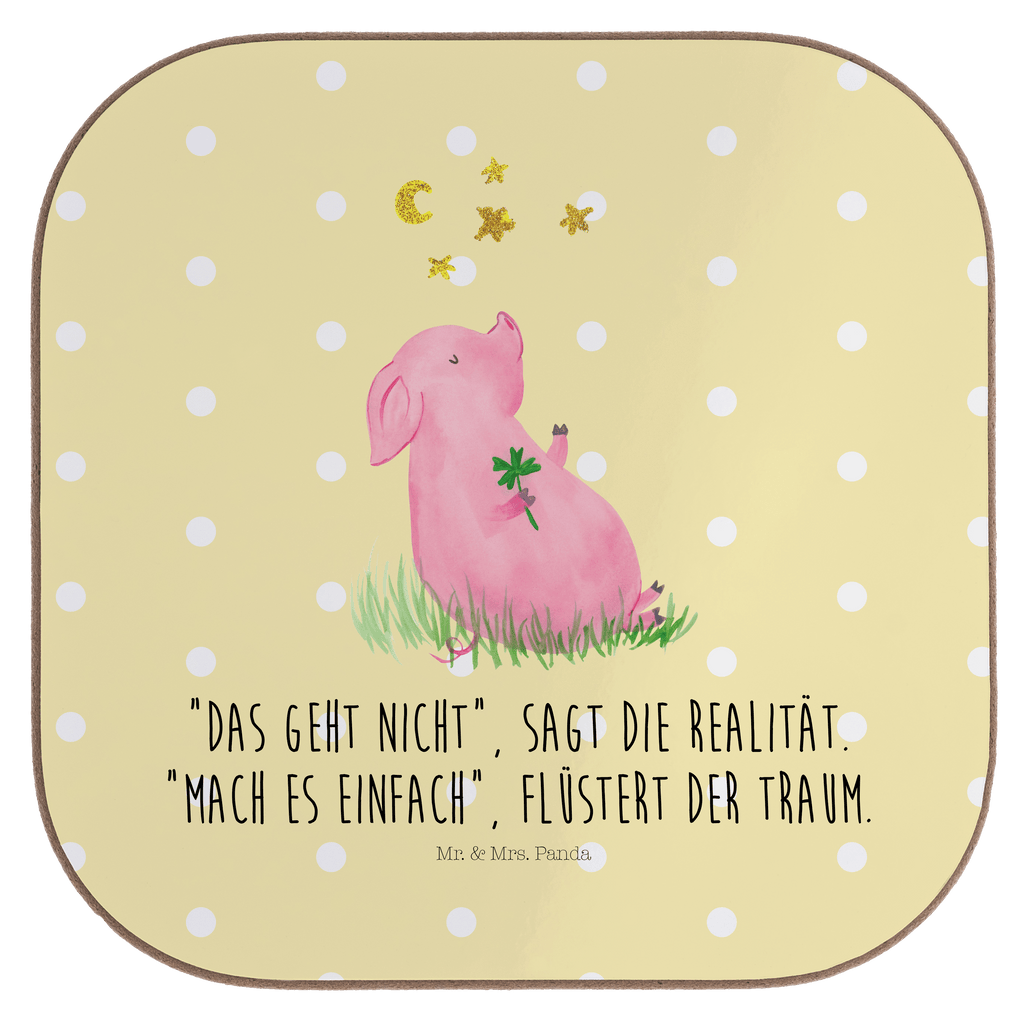 Quadratische Untersetzer Glücksschwein Bierdeckel, Glasuntersetzer, Untersetzer Gläser, Getränkeuntersetzer, Tiermotive, Gute Laune, lustige Sprüche, Tiere, Glücksschwein. Glück, Schwein, Schweinchen, Sterne, Sernchen, Ziele, Träume, Motivation, Glücksbringer