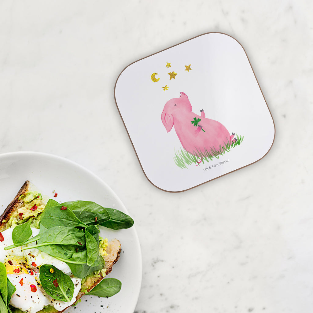 Quadratische Untersetzer Glücksschwein Bierdeckel, Glasuntersetzer, Untersetzer Gläser, Getränkeuntersetzer, Tiermotive, Gute Laune, lustige Sprüche, Tiere, Glücksschwein. Glück, Schwein, Schweinchen, Sterne, Sernchen, Ziele, Träume, Motivation, Glücksbringer