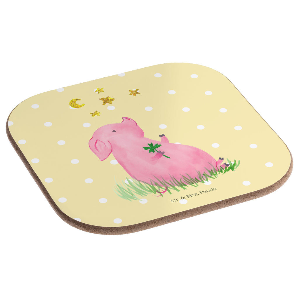Quadratische Untersetzer Glücksschwein Bierdeckel, Glasuntersetzer, Untersetzer Gläser, Getränkeuntersetzer, Tiermotive, Gute Laune, lustige Sprüche, Tiere, Glücksschwein. Glück, Schwein, Schweinchen, Sterne, Sernchen, Ziele, Träume, Motivation, Glücksbringer