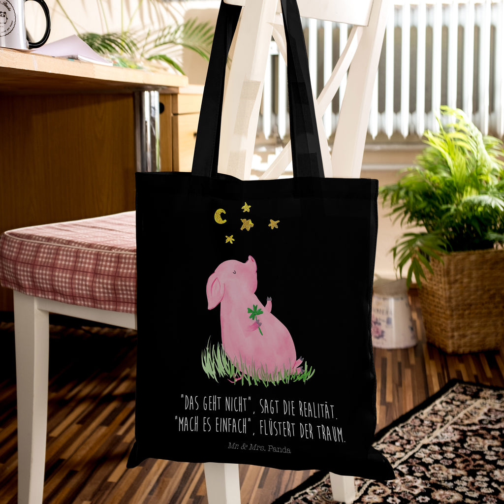 Tragetasche Glücksschwein Beuteltasche, Beutel, Einkaufstasche, Jutebeutel, Stoffbeutel, Tiermotive, Gute Laune, lustige Sprüche, Tiere, Glücksschwein. Glück, Schwein, Schweinchen, Sterne, Sernchen, Ziele, Träume, Motivation, Glücksbringer