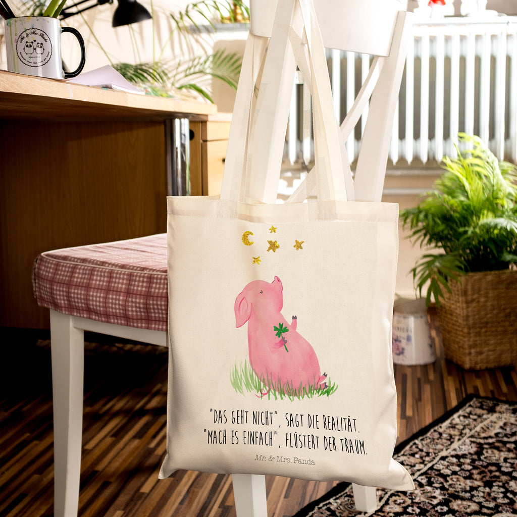 Tragetasche Glücksschwein Beuteltasche, Beutel, Einkaufstasche, Jutebeutel, Stoffbeutel, Tiermotive, Gute Laune, lustige Sprüche, Tiere, Glücksschwein. Glück, Schwein, Schweinchen, Sterne, Sernchen, Ziele, Träume, Motivation, Glücksbringer