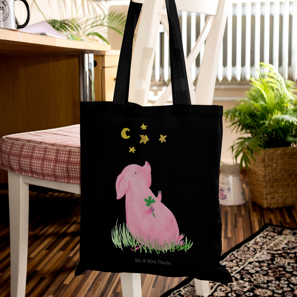 Tragetasche Glücksschwein Beuteltasche, Beutel, Einkaufstasche, Jutebeutel, Stoffbeutel, Tiermotive, Gute Laune, lustige Sprüche, Tiere, Glücksschwein. Glück, Schwein, Schweinchen, Sterne, Sernchen, Ziele, Träume, Motivation, Glücksbringer