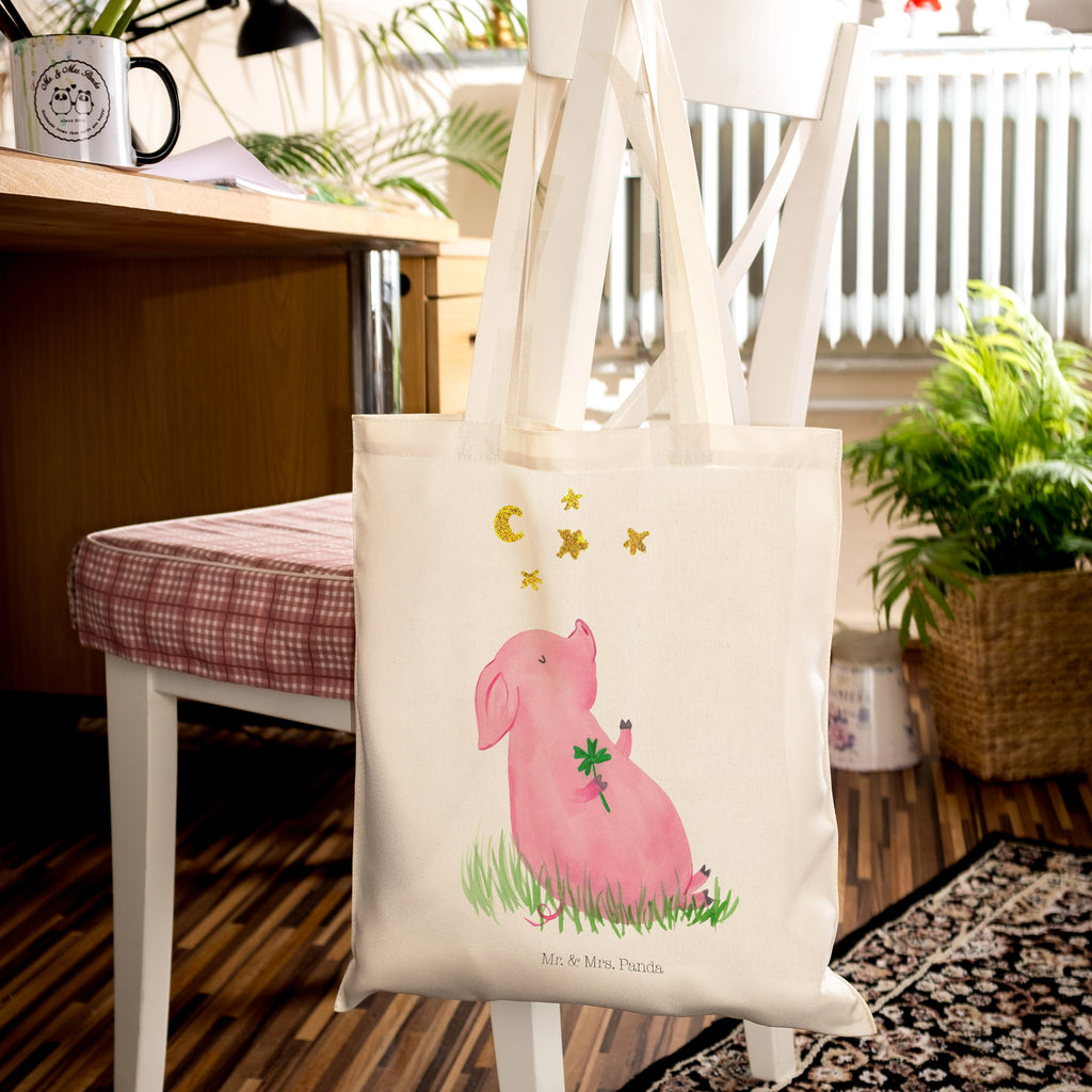 Tragetasche Glücksschwein Beuteltasche, Beutel, Einkaufstasche, Jutebeutel, Stoffbeutel, Tiermotive, Gute Laune, lustige Sprüche, Tiere, Glücksschwein. Glück, Schwein, Schweinchen, Sterne, Sernchen, Ziele, Träume, Motivation, Glücksbringer
