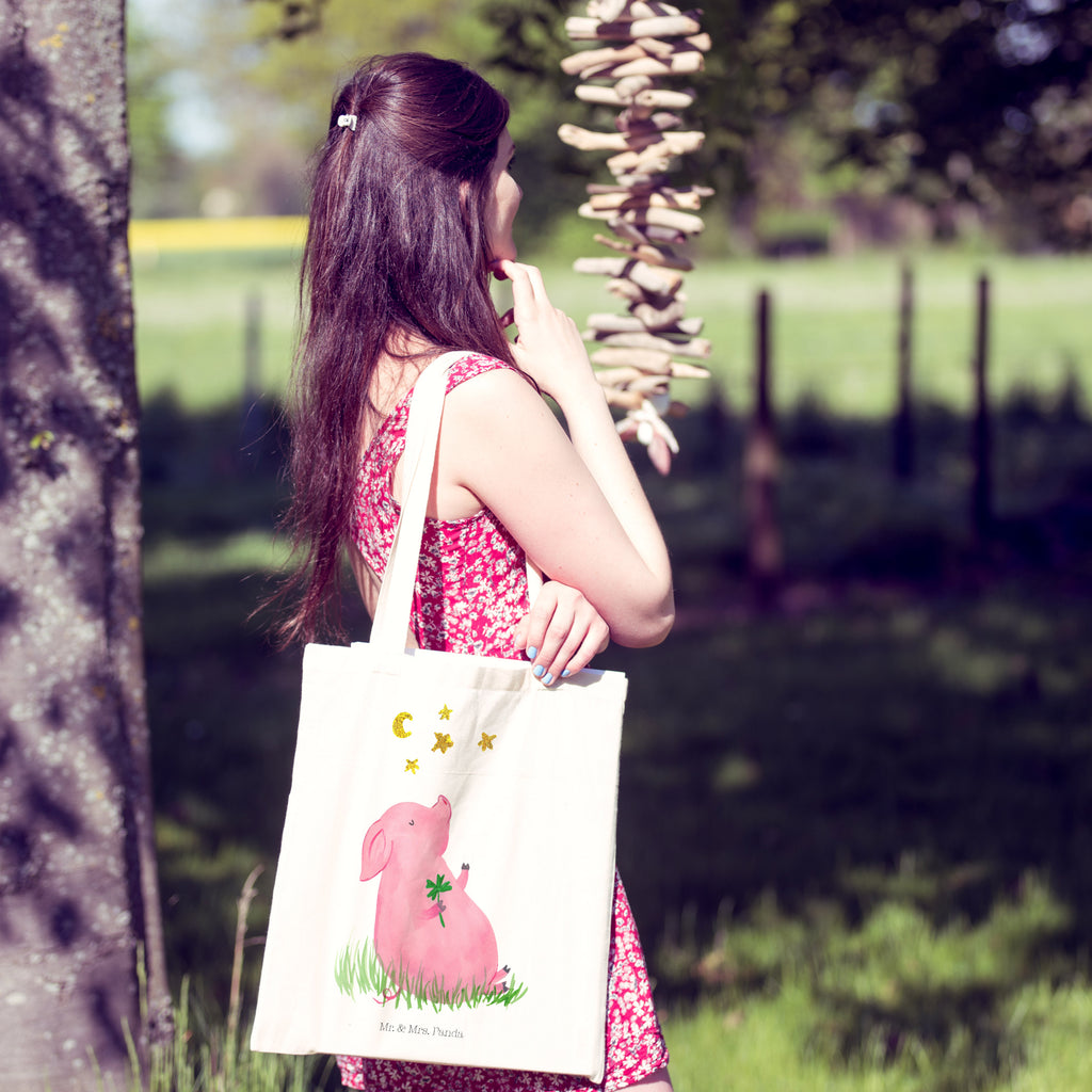 Tragetasche Glücksschwein Beuteltasche, Beutel, Einkaufstasche, Jutebeutel, Stoffbeutel, Tiermotive, Gute Laune, lustige Sprüche, Tiere, Glücksschwein. Glück, Schwein, Schweinchen, Sterne, Sernchen, Ziele, Träume, Motivation, Glücksbringer