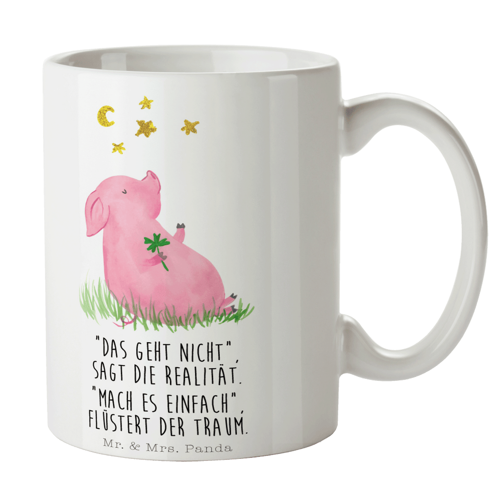 Tasse Glücksschwein Glücksschwein. Glück, Schwein, Schweinchen, Sterne, Sernchen, Ziele, Träume, Motivation, Glücksbringer Becher, Kaffeetasse, Kaffeebecher, Tee, Frühstück, Büro  süße Tiermotive, gute Laune, lustige Sprüche, Tiere