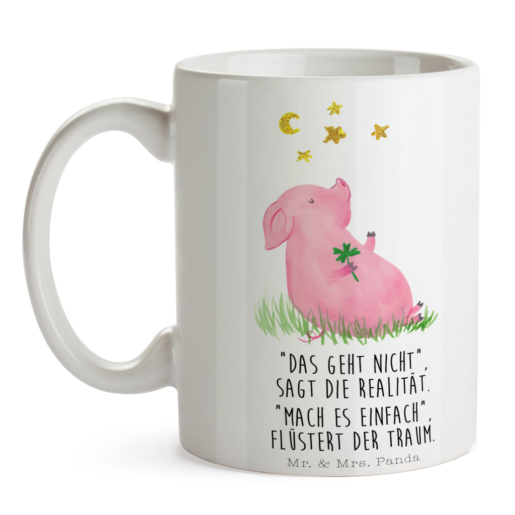 Tasse Glücksschwein Glücksschwein. Glück, Schwein, Schweinchen, Sterne, Sernchen, Ziele, Träume, Motivation, Glücksbringer Becher, Kaffeetasse, Kaffeebecher, Tee, Frühstück, Büro  süße Tiermotive, gute Laune, lustige Sprüche, Tiere