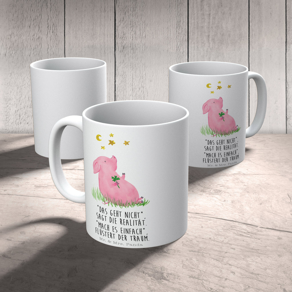 Tasse Glücksschwein Glücksschwein. Glück, Schwein, Schweinchen, Sterne, Sernchen, Ziele, Träume, Motivation, Glücksbringer Becher, Kaffeetasse, Kaffeebecher, Tee, Frühstück, Büro  süße Tiermotive, gute Laune, lustige Sprüche, Tiere