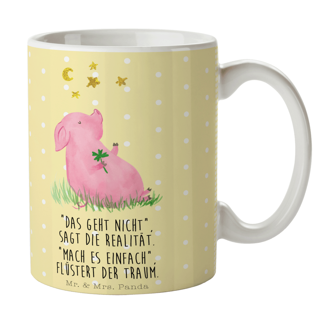 Tasse Glücksschwein Glücksschwein. Glück, Schwein, Schweinchen, Sterne, Sernchen, Ziele, Träume, Motivation, Glücksbringer Becher, Kaffeetasse, Kaffeebecher, Tee, Frühstück, Büro  süße Tiermotive, gute Laune, lustige Sprüche, Tiere